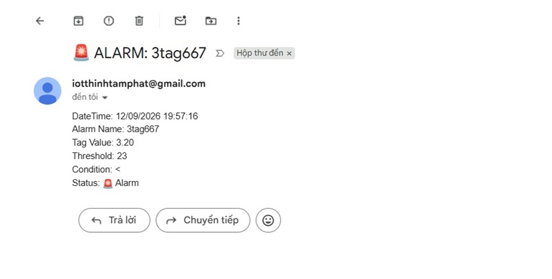 alarm cảnh báo nhiệt độ qua email